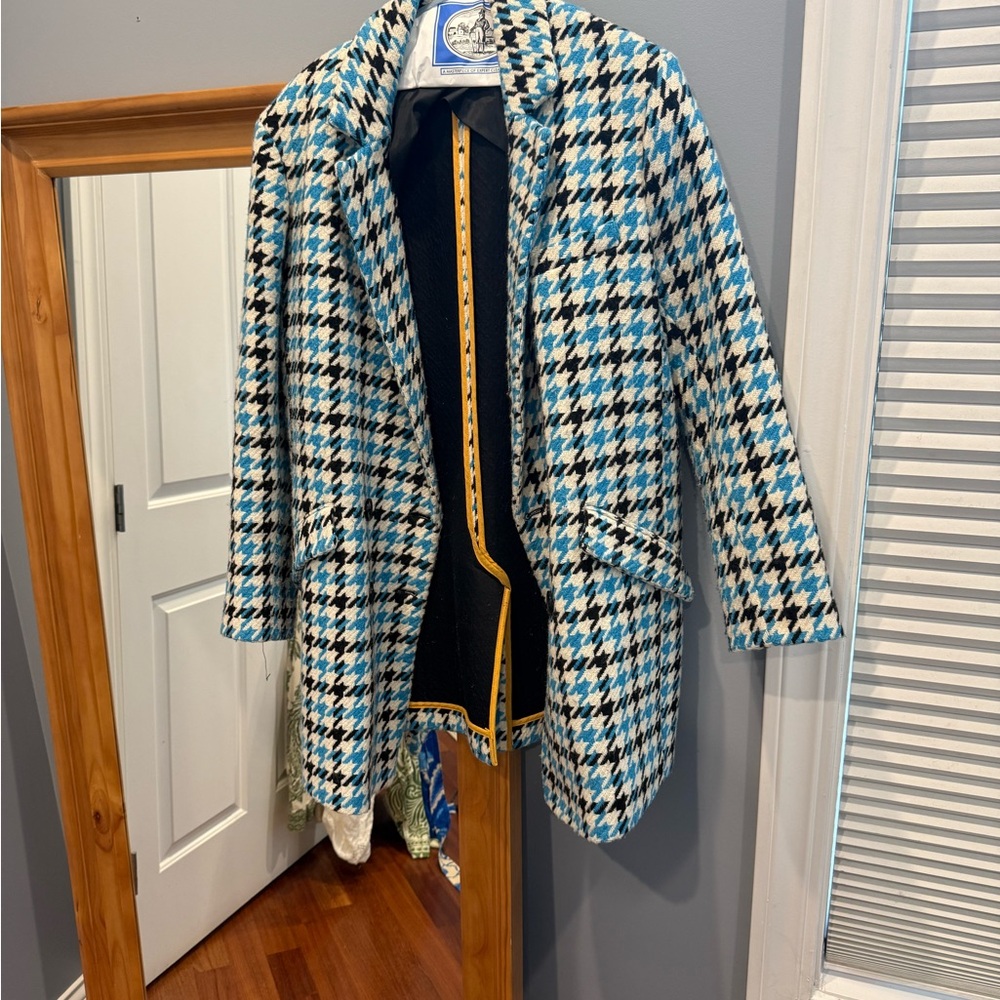 Houndstooth Patterned Wool Topcoat